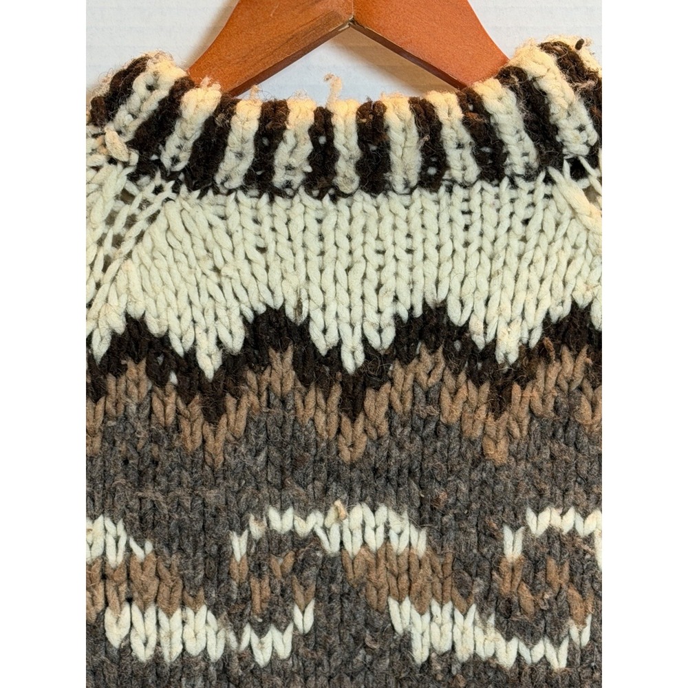 Chunky Hand Knit Wool Sweater Ecuador, Vtg High Rib Neck, Oversized Slouchy 230 - Picture 4 of 7